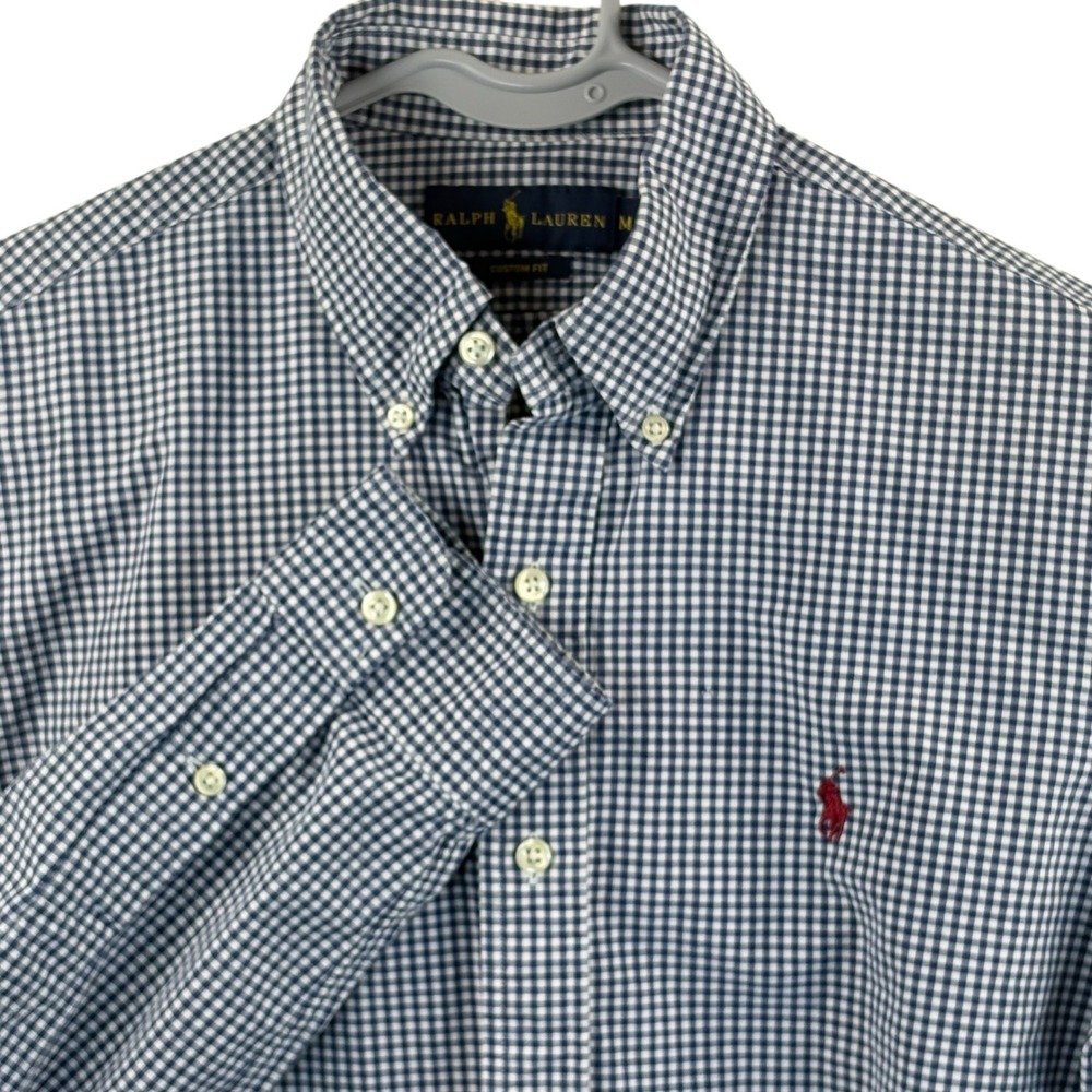 Ralph Lauren Custom Fit Gingham Button Down Shirt Mens Size Medium Blue‎ White - Picture 6 of 6